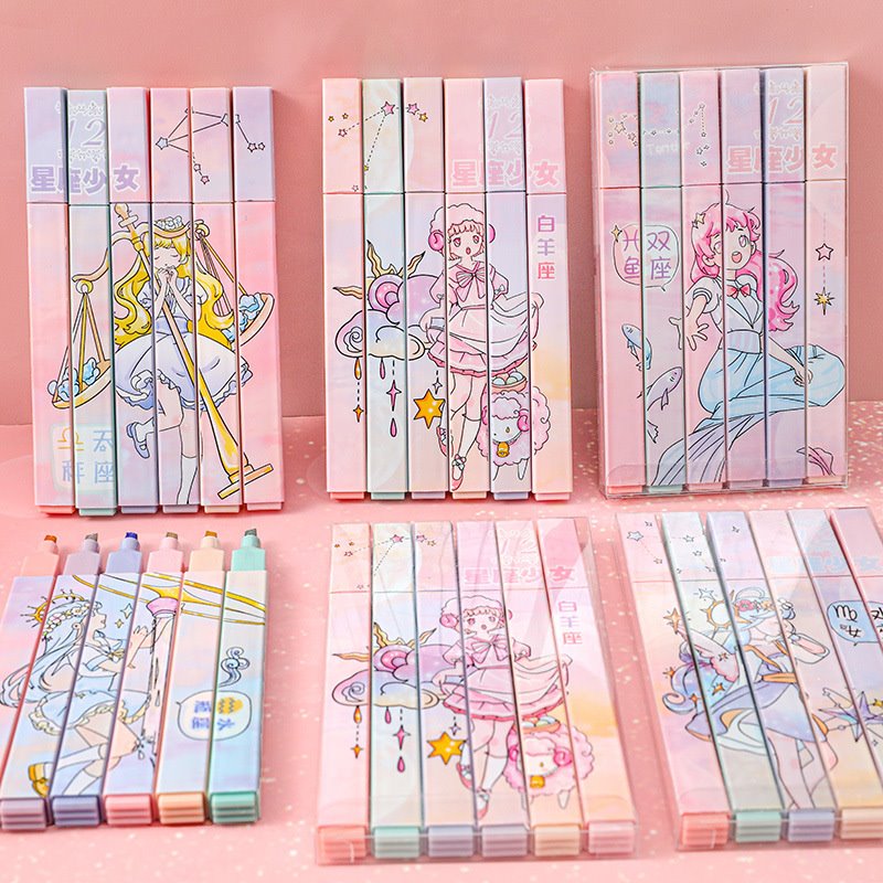 6pcs Constellation Highlighters Pastel ntxim hlub