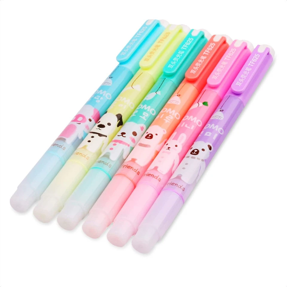 6Pcs Dual Tips Highlighter Marker Set