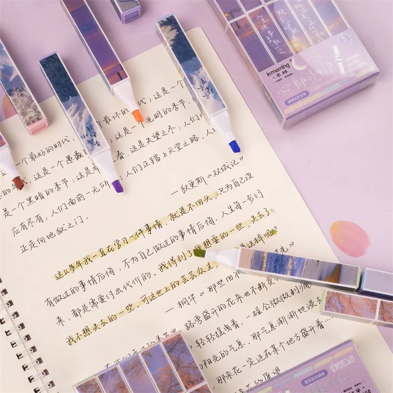 5pcs Teeb Tshwj Xeeb Printing Highlighter