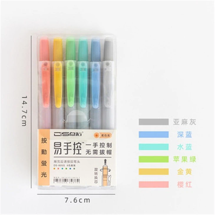 6pcs Mild Colors Retractable Highlighter