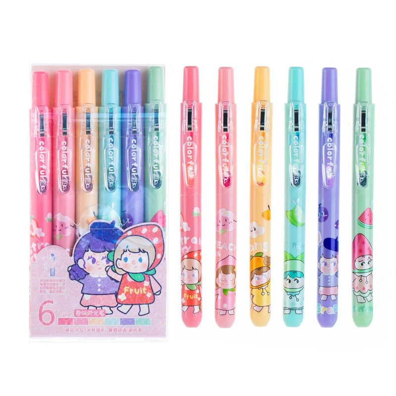 6pcs Retracable Txiv Hmab Txiv Ntoo Scented Highlighter